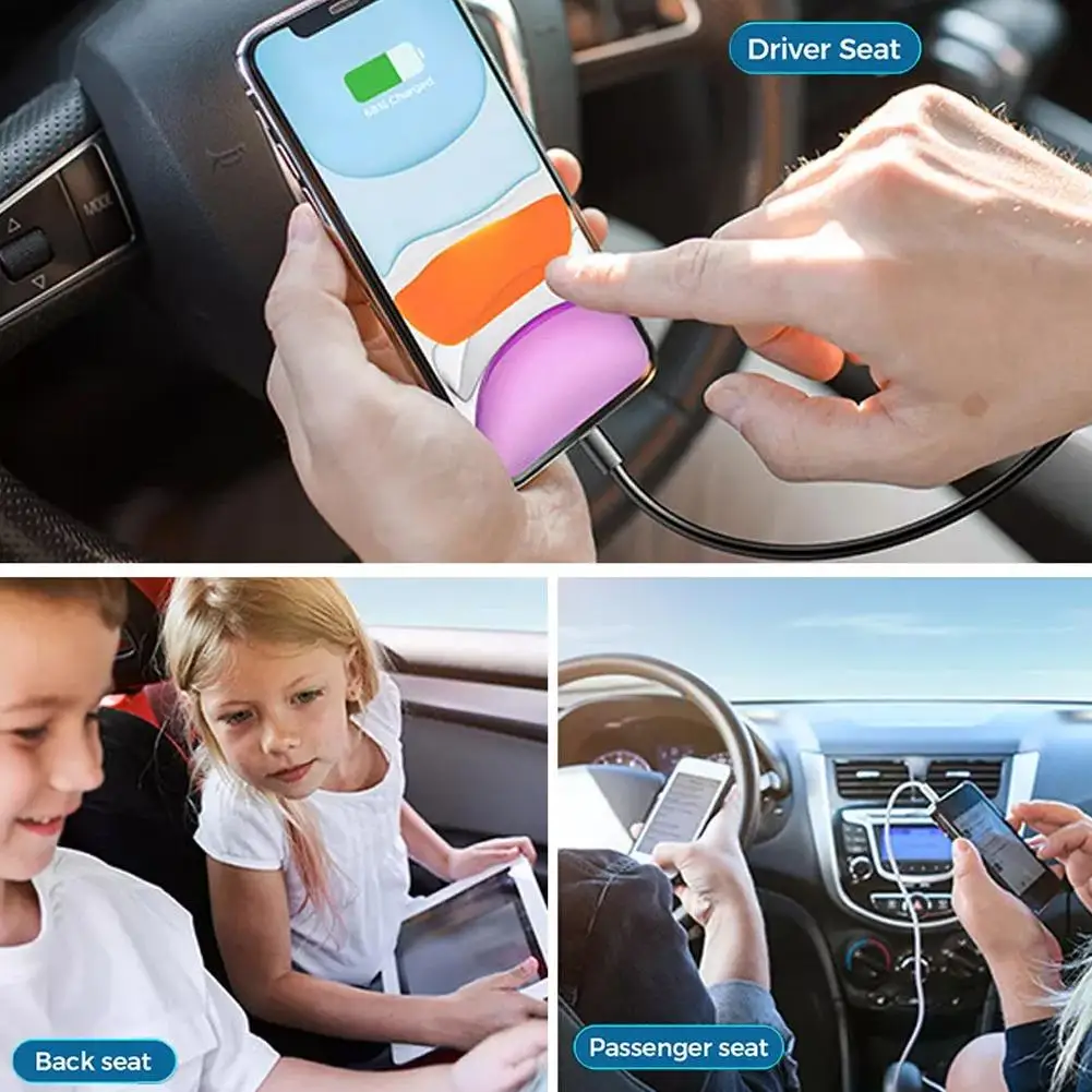 

Multi Port Charger Car RGB Light PD Charger 6-Ports USB Type-C Front Rear Extension Car Charger For Xiaomi U1W6