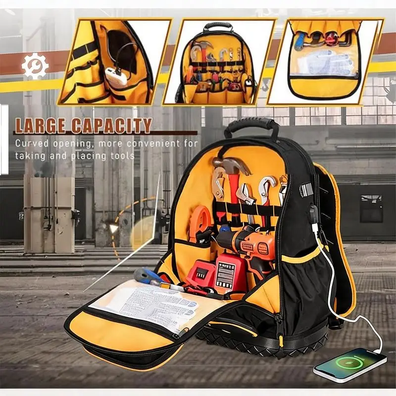 Oxford Cloth Tool Backpack, Waterproof Hard Bottom, Durable, Multi-pocket, Can Hold A Laptop.
