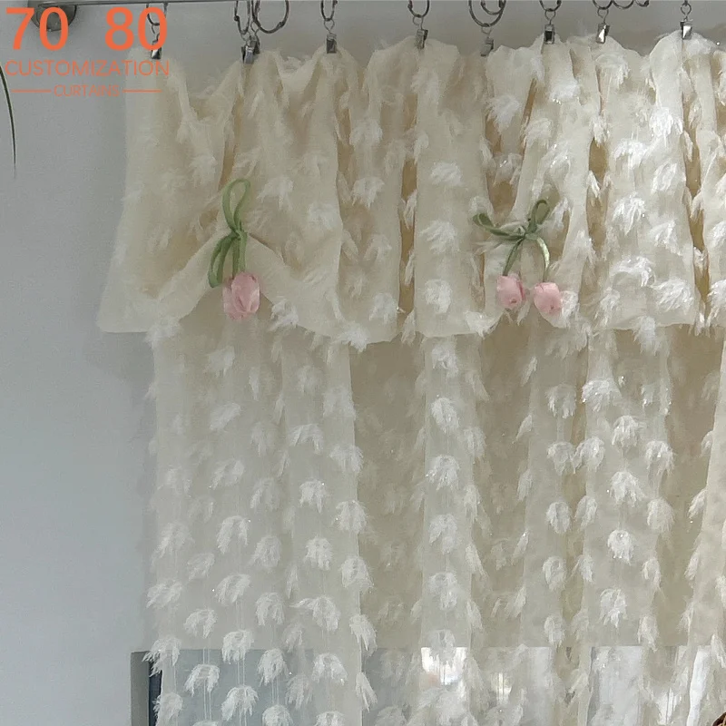 French Romantic Cream Relief Three-dimensional Feather Gauze Curtains for Living Room Bedroom Partition Curtain Bay Window
