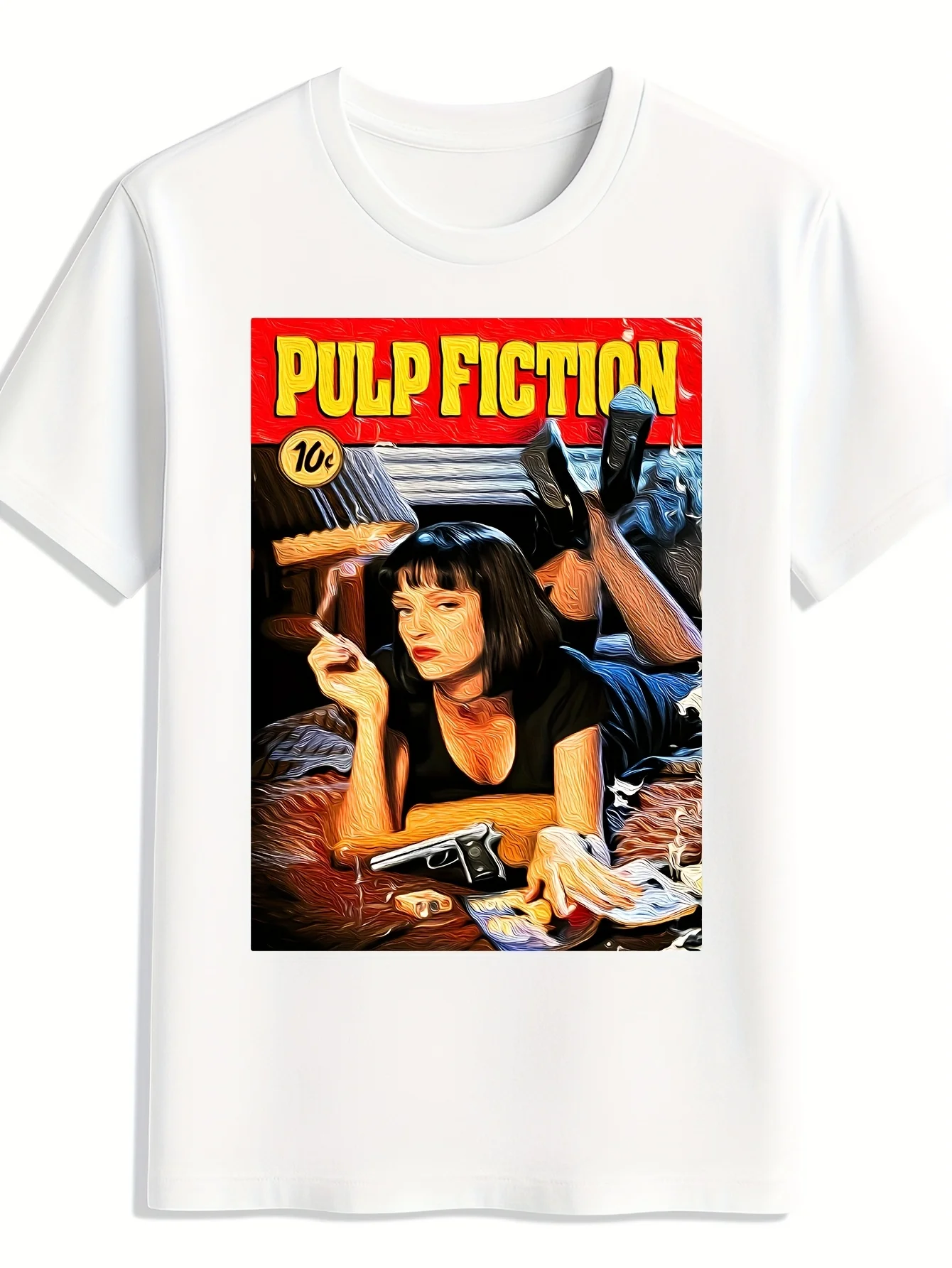 تي شيرت رجالي برسومات Pulp Fiction باللون الأسود كاجوال برقبة دائرية مع تصميم فيلم مميز خفيف الوزن للصيف للاستخدام اليومي #4