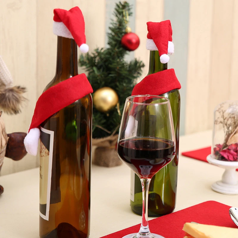 1Set Christmas Wine Bottle Cover Christmas Decorations Scarf Santa Hats Tableware Bags Xmas Party Dinner Table Decor Accessories