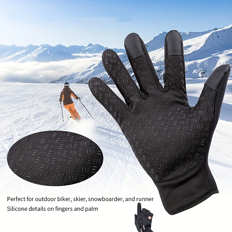 RooRuns 1 Paar Winter-Fahrradhandschuhe, winddichte Touchscreen-Reitausrüstung, warme Outdoor-Handschuhe aus Samt für Radfahren, Skifahren, Reisen