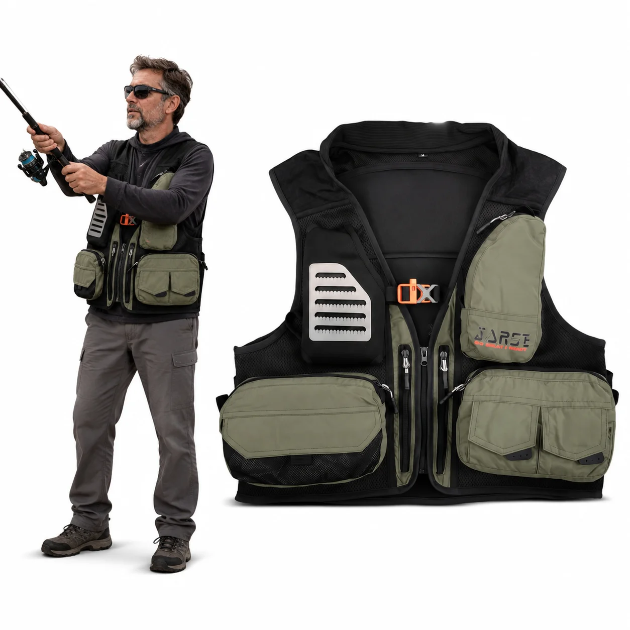 Multi Pocket Fishing Vest Utility Outdoor Workwear Vest with Mesh Back Pocket for Lure Fishing Camping Hiking and Tackle Storage