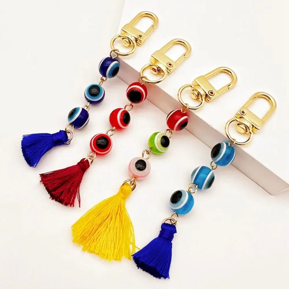 Turkish Blue Eye Lucky Turkish Evil Eye Keychain Backpack Charms Resin Colorful Tassel Pendant Beads Durable Demon Eye Keyring