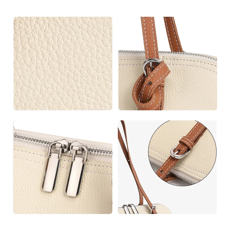 Aidrani Retro Genuine Cowhide Women Handbag, Color‑Contrast Splicing Single Shoulder Bag, Large Capacity Daily Commute Ladies Pu