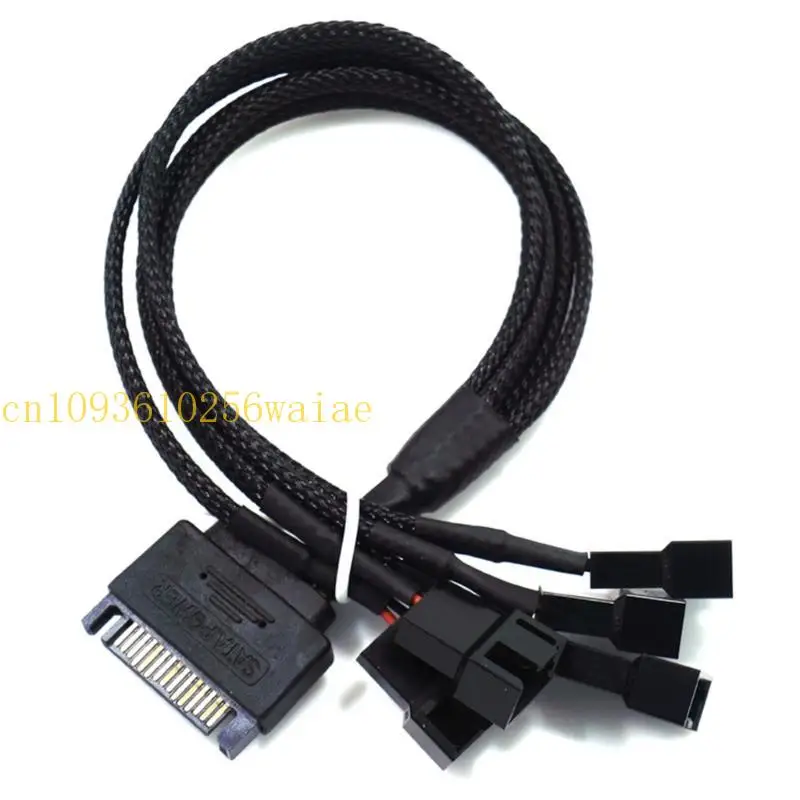 652F SATA 15Pin to 5-Port 3pin/4pin Adapter Cable Black Nylon Braided Cooling Fan Sleeved Power Splitter Extension Cord Wire