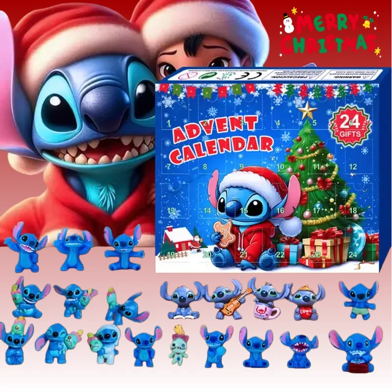 MINISO Stitch Kalendarz Adwentowy Świąteczny Anime Nowy Rok Blind Box 24-dniowy Kalendarz z Niespodziankami Zabawki dla Dzieci Prezent Torebka Niespodzianka