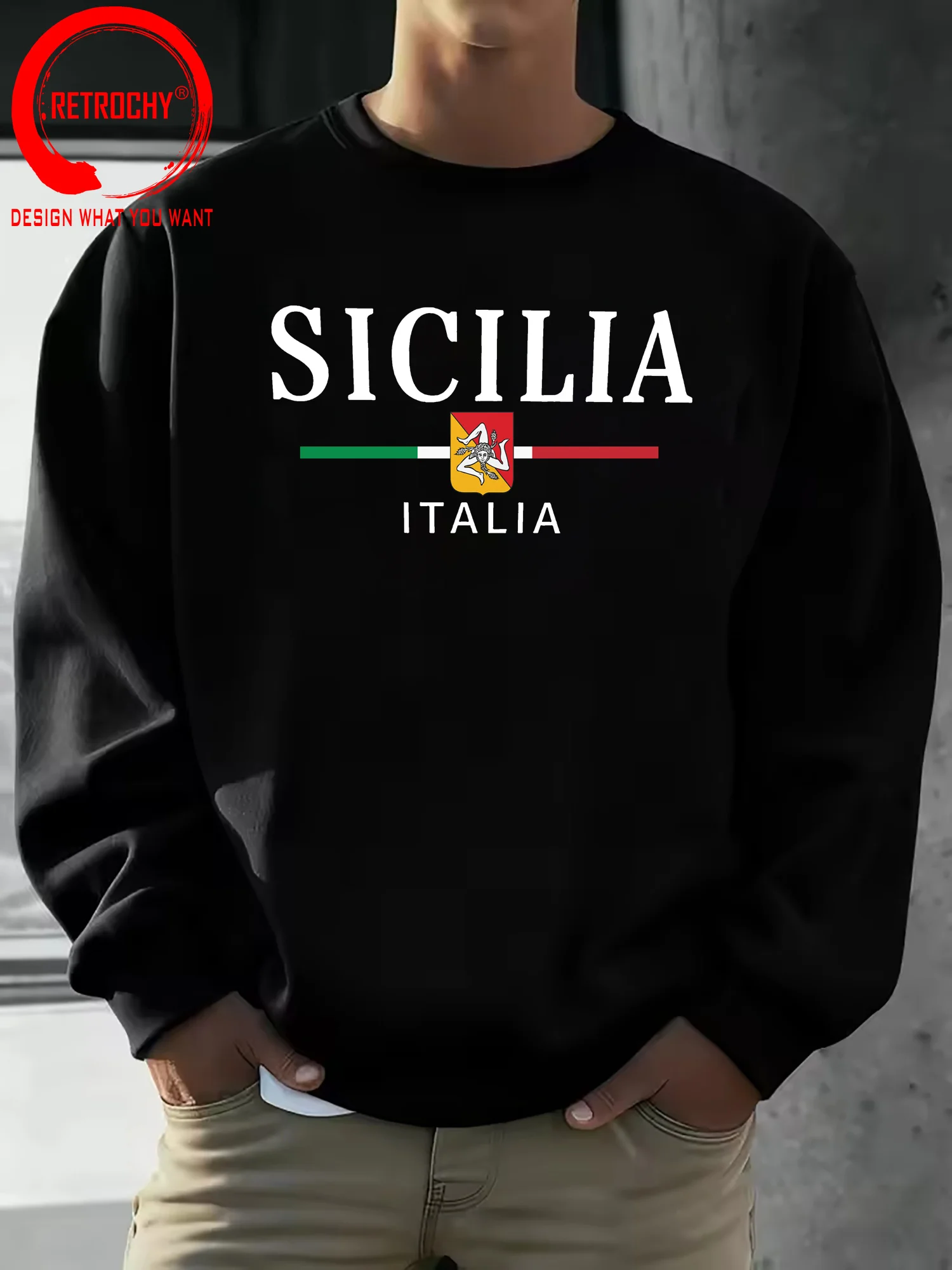 

Sicilia Italia Flag Print Sweatshirt Sicily Coat of Arms Streetwear Sweatshirts Men Casual Fleece Hoody HipHop Fashion Hoodies