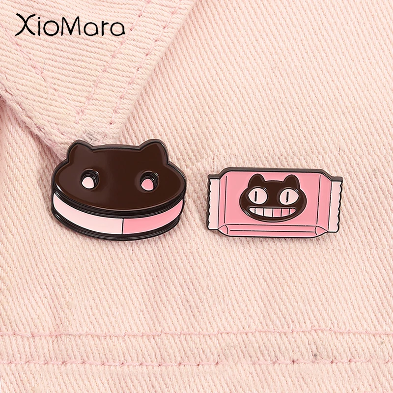 

Cookie Cat Ice Cream Sandwich Enamel Pin Cartoon Animation Peripherals Brooches Lapel Backpack Badge Jewelry Gift For Friends