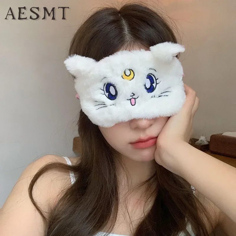 Cartoon Anime Cosplay Kawaii Accessories Warrior Luna Cat Plush Eye Mask Glossy Eye Shade Sleep Goggles No Ice Bag Eye Mask@0Z*