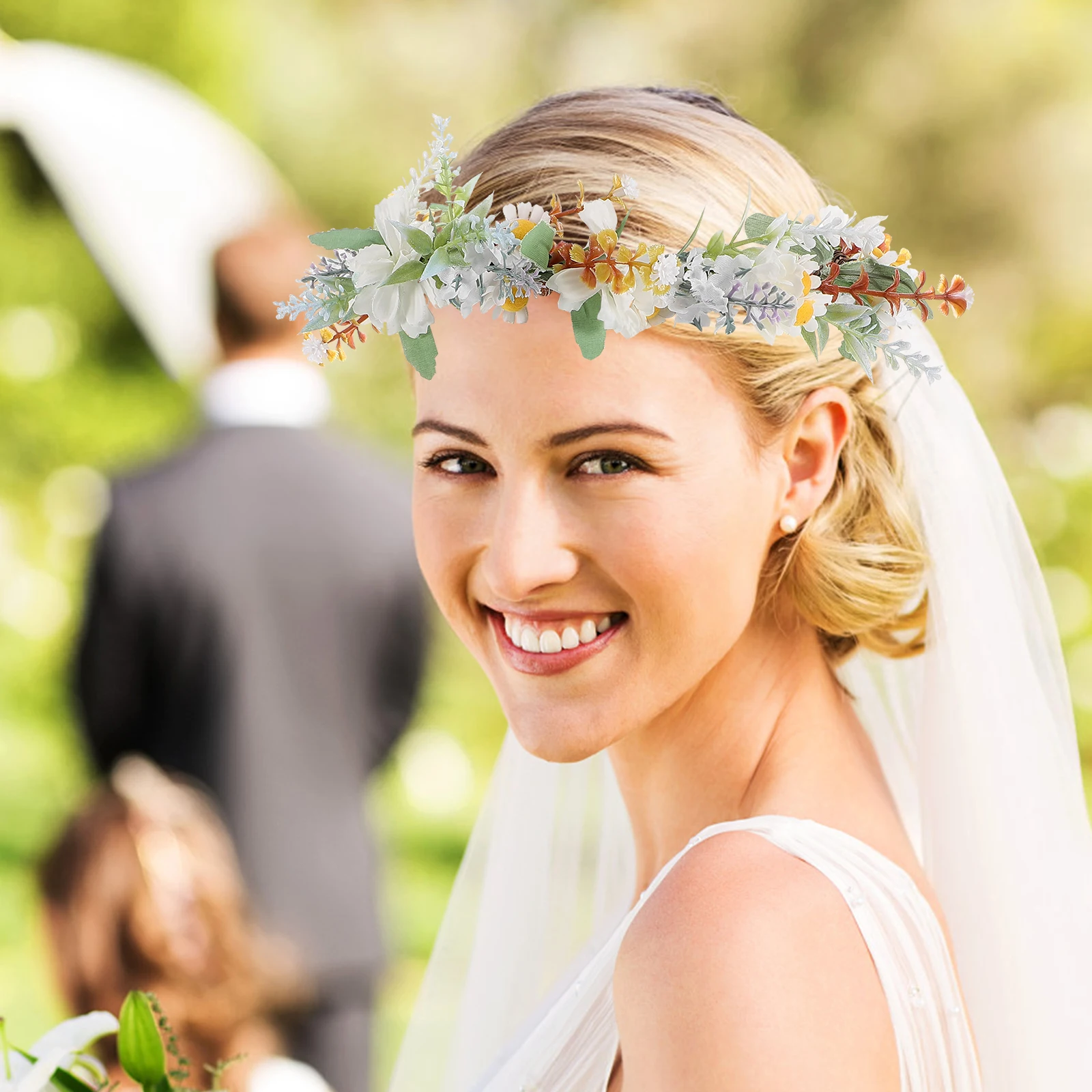 

Artificial Flowers Garland Bride Headband Silk Cloth Bridesmaid Headpiece Wedding Hairbands Party Headdress Spring Floral