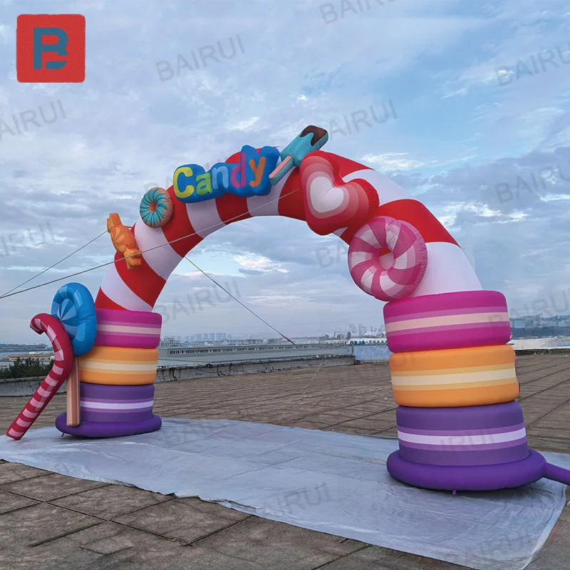 Inflatable candy arch, outdoor Christmas candy world decoration, sweet candy cane stick