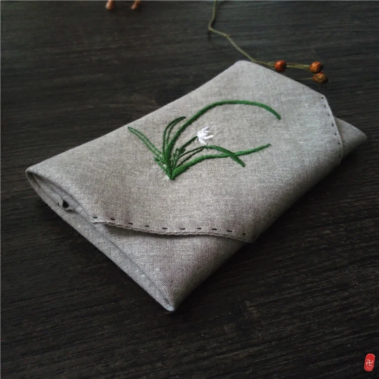 Chinese Traditional Hanfu Style Orchid Embroidered Cotton Linen Handkerchief Soft Breathable Diy Kit Finished Optional Valentine
