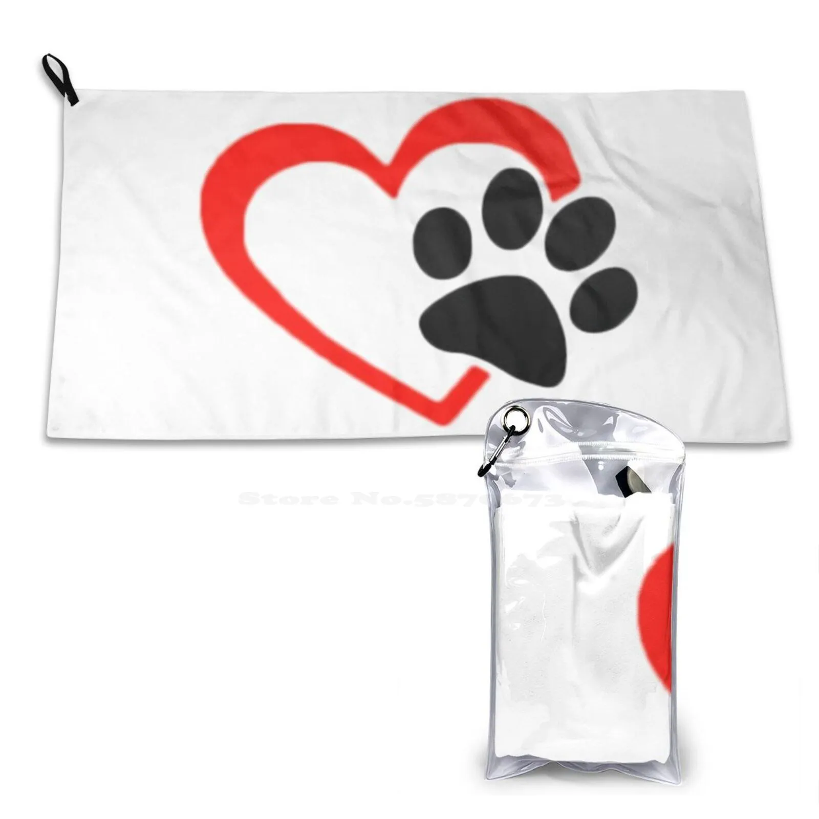 Dog Paw Love Heart Red & Black 3D Print Pattern Towel Soft Towel Dogs Pets German Shepard Poodle Puppy Pit Bull Doberman Collie