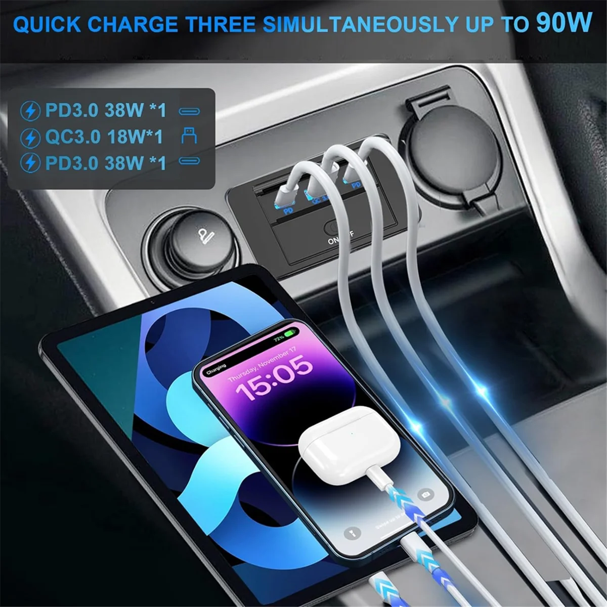 

Highly Recommended.2PCS 3 Ports 12V RV USB Outlet 90W, Dual PD3.0 Type-C Quick Charge