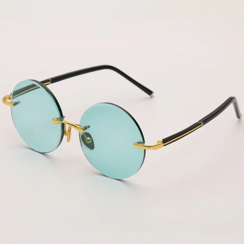 Green Rimless Glass Sunglasses Man Natural Crystal Stone Round Sun Glasses Woman Mineral Lens UV400 Anti Scratch Top Quality