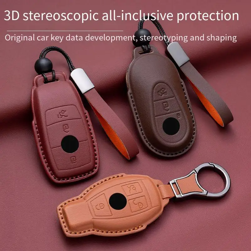 

Leather for Mercedes Benz A C E S G Class GLC CLE CLA GLB GLS GLA W177 W205 W213 W222 X167 Car Key Case Cover Holder Keychain