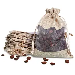 20pcs Burlap Drawstring Gift Bag with Window for Jewelry Wedding Baby Shower Party Favor Burlap Bags With drawstring