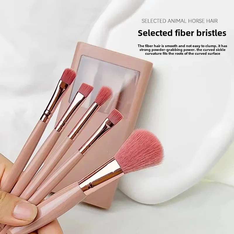 5Mirror Box Makeup Brush New Window with Mirror Eye Shadow Brush Lip Brush Blush Brush Portable Makeup Brush Suit Source