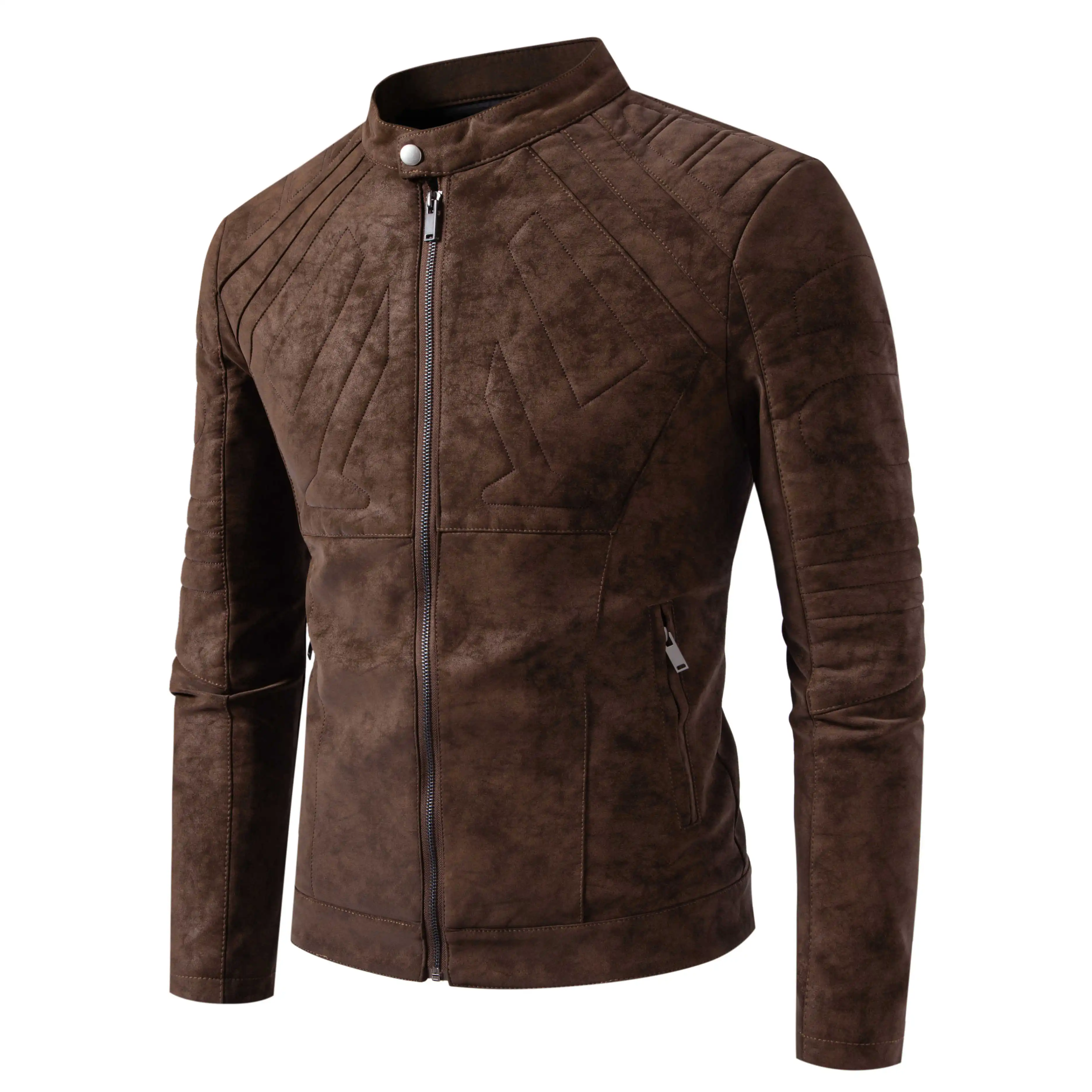 Men's Faux Leather Moto Jacket Stand Collar Metal Zipper Outdoor Casual Stylish Durable Coat