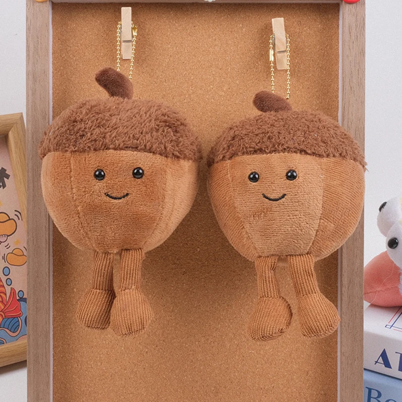 Porte-clés en peluche Acorn Cartoon pour enfants, jouet en peluche doux, pendentif au beurre, anneau de clé de voiture, décor de sac à dos, cadeau mignon