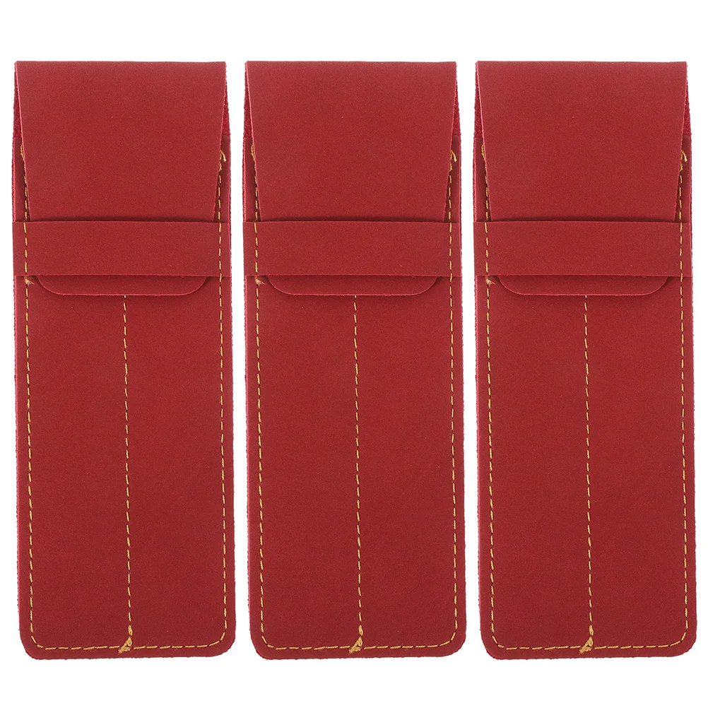 3pcs Case Fountain Pen Sleeve Ballpoint Pen Holder Red Compact Portable Storage Bag For Office Travel