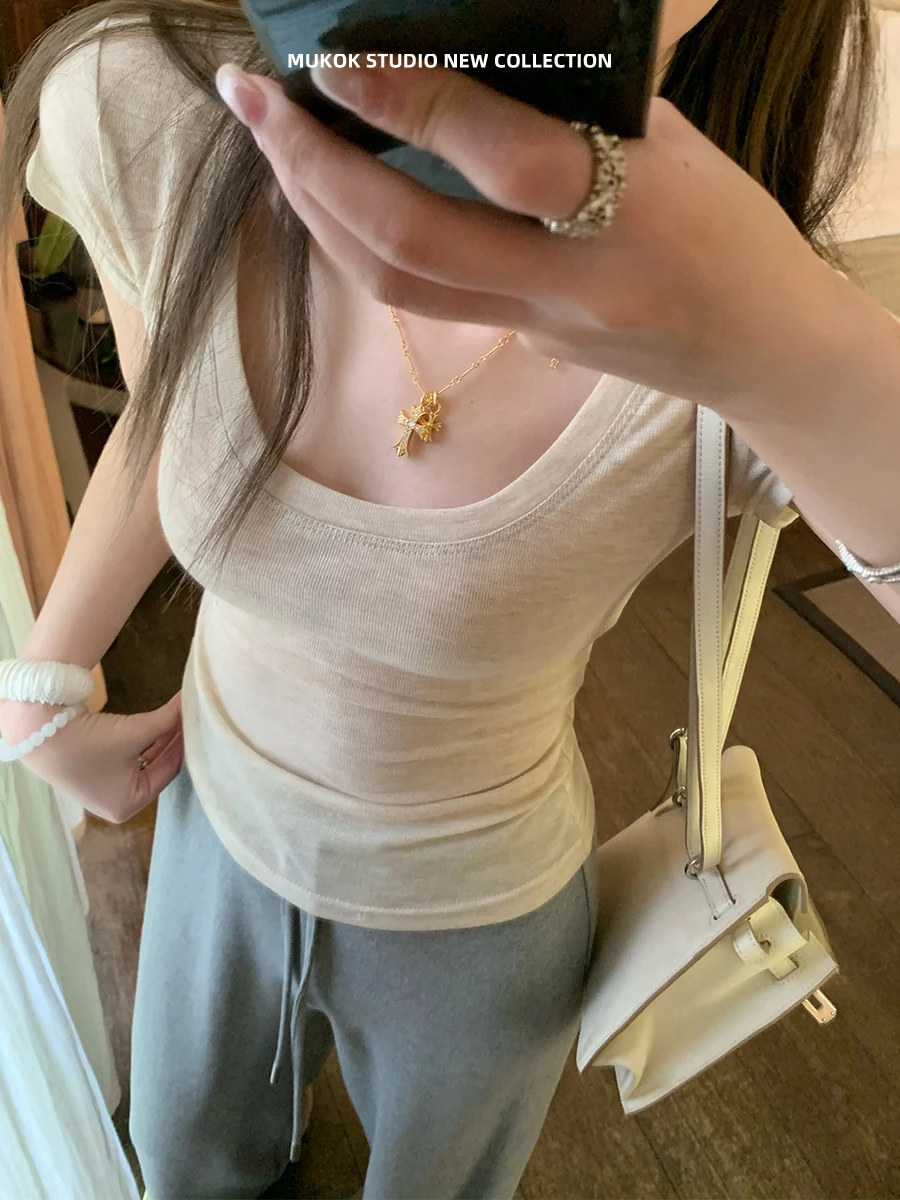 

MUKOK Простая трикотажная футболка ort Sve round Ne Basic, летняя повседневная женская футболка из полиэстера и вискозы, смешанный цвет