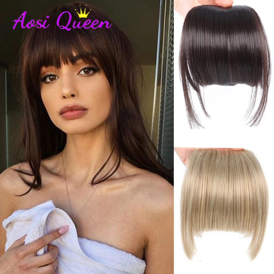 AS Synthetic Bangs Hair Clip In Extensions Natural Fringe Bangs Clip In Front Neat Flat Bang Short Straight Hair piece Bangs