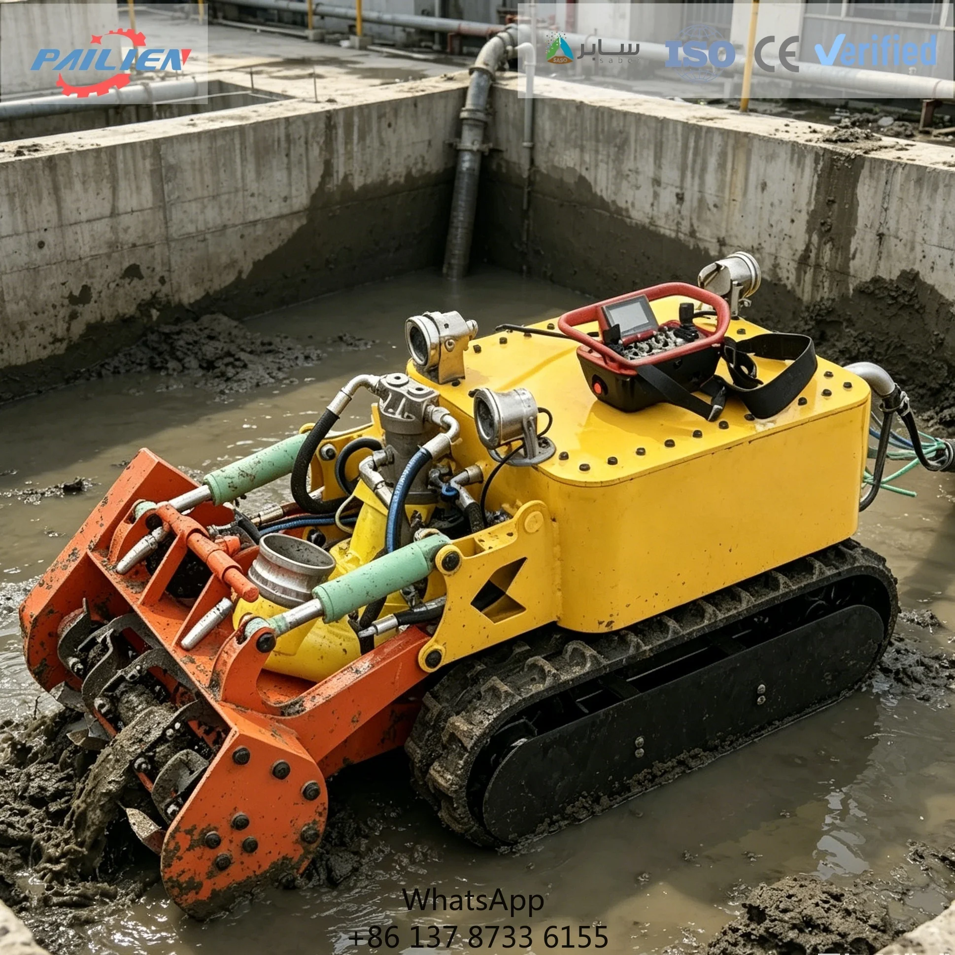 Remote Control Crawler Silt Removal Steel Tracked Pond Underwater Sand Dredging Cleaning Robot For Municipal Sewage Treatment