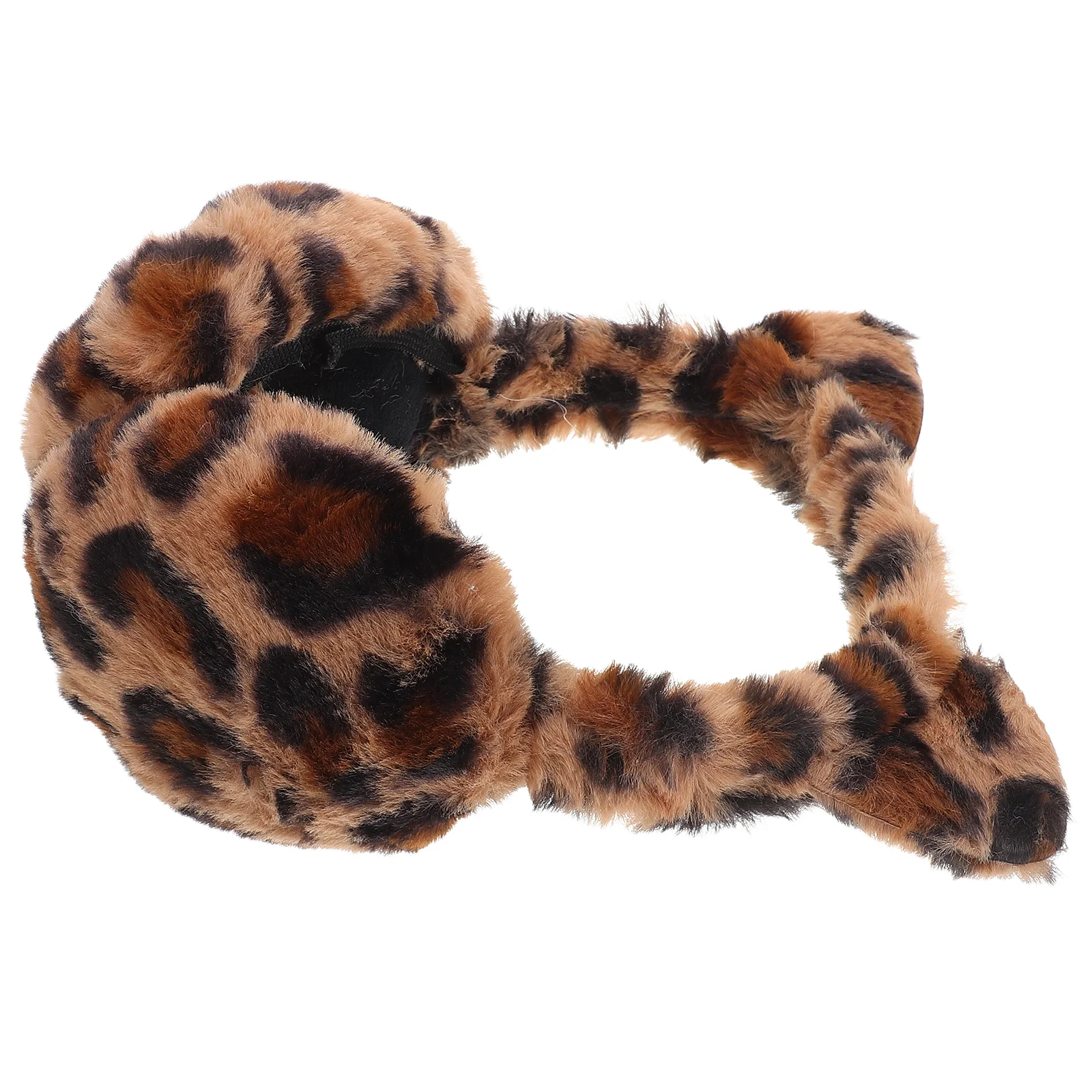 Tiara feminina de pele sintética com estampa de leopardo, pelúcia artificial para crianças de inverno