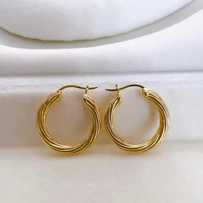 

New 18K Yellow Gold Earrings Women AU750 Gold Round Hoop Earrings