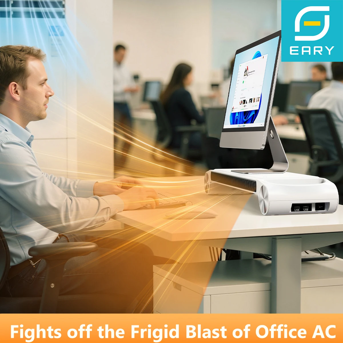 Eary 330W 110V Desk Heater & Monitor Stand for Office Home with Timer 2 Heat Keyboard Hand Warmer with USB Port US Standard Plug
