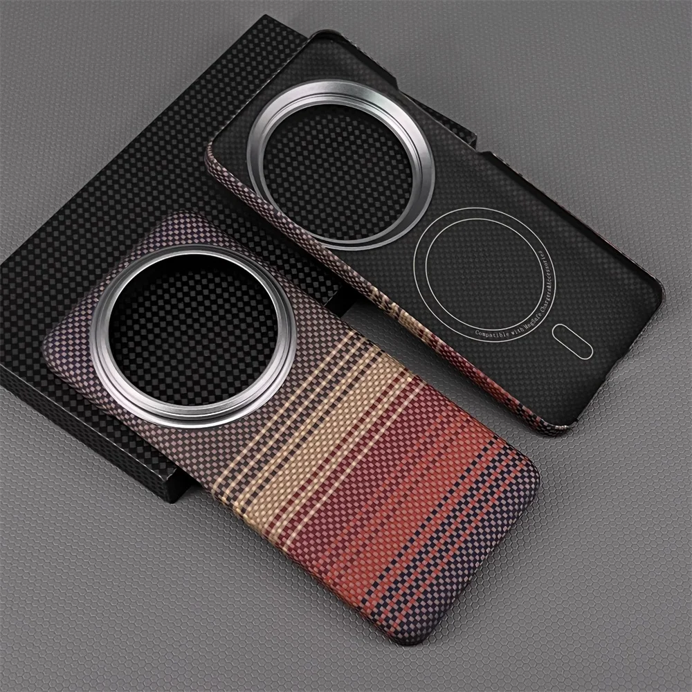 

Kevlar phone case suitable for Xiaomi 15 ultra aramid fiber magnetic protective case with simple stripes