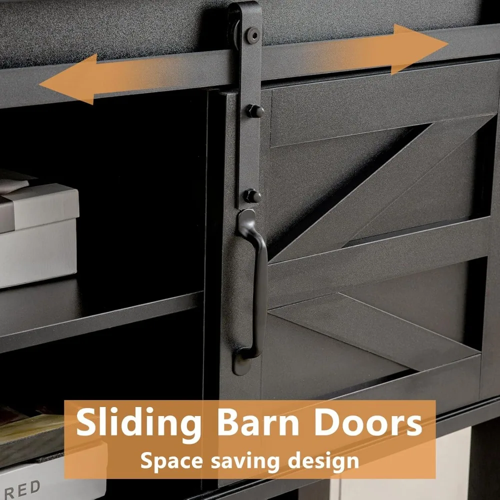 Entryway Table with Sliding Barn Doors, 46'' Farmhouse Console Table with Storage, Rustic Sofa Table with Adjustable She