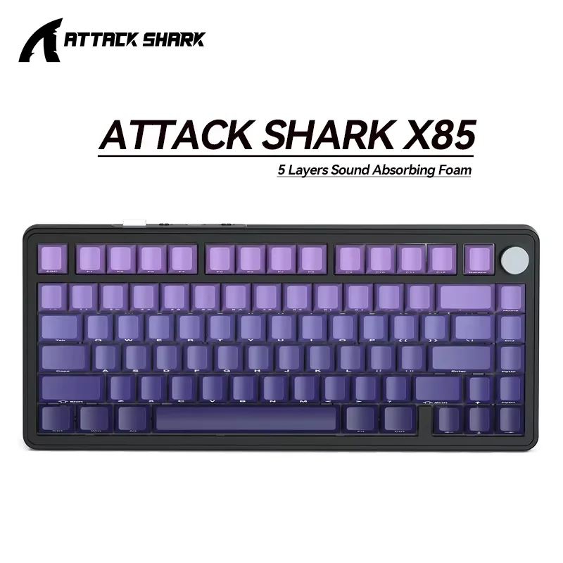 Teclado Mecânico Attack Shark X85 Suporta 2.4G, RGB Bluetooth, perfeitamente compatível com sistemas Windows e Mac.