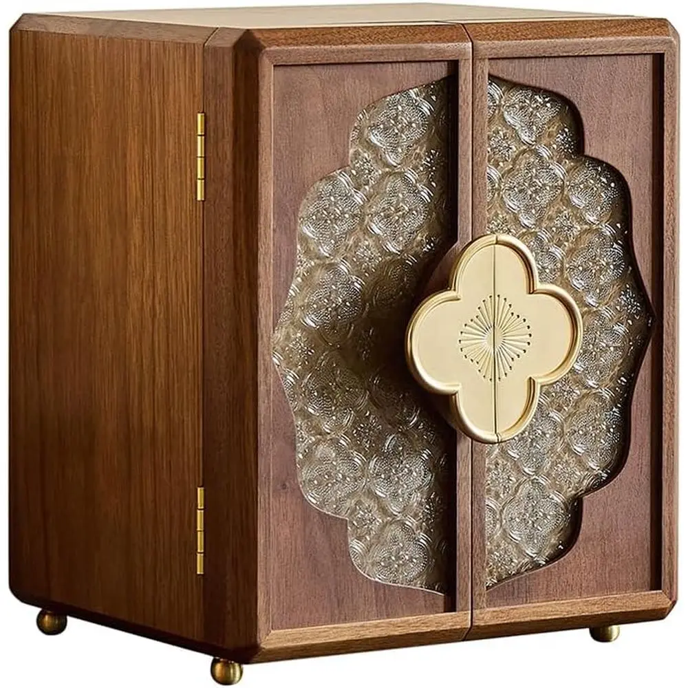Handcrafted Black Walnut Jewelry Box with Velvet Interior, Gold Handle, and Magnetic Closure | 5-Layer, 9.06