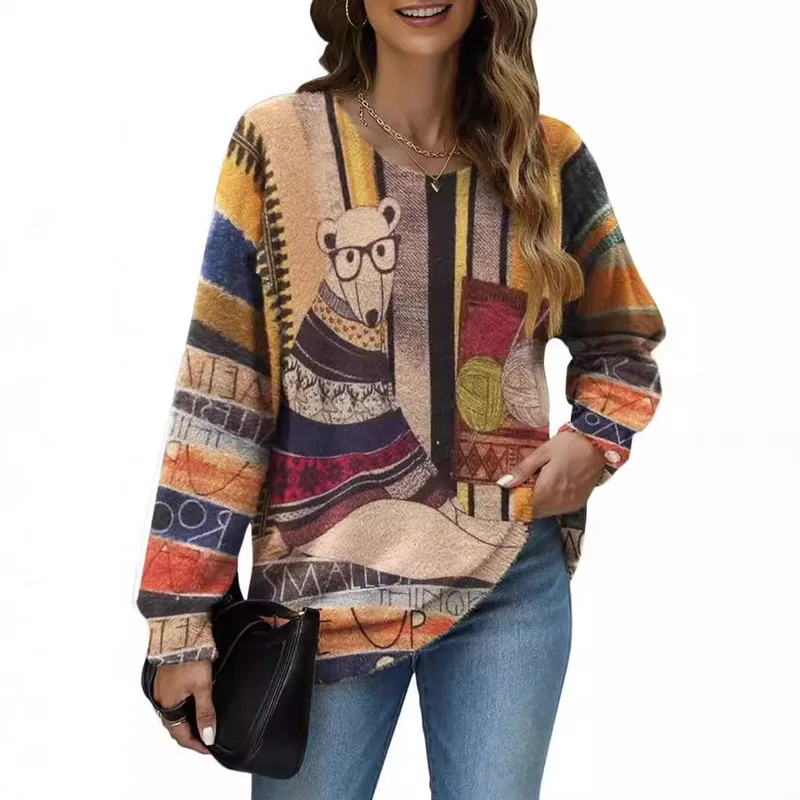 Autumn And Winter Women's Sweater New Design Oversized Pullover Casual Loose Long Sleeved Bear Yarn