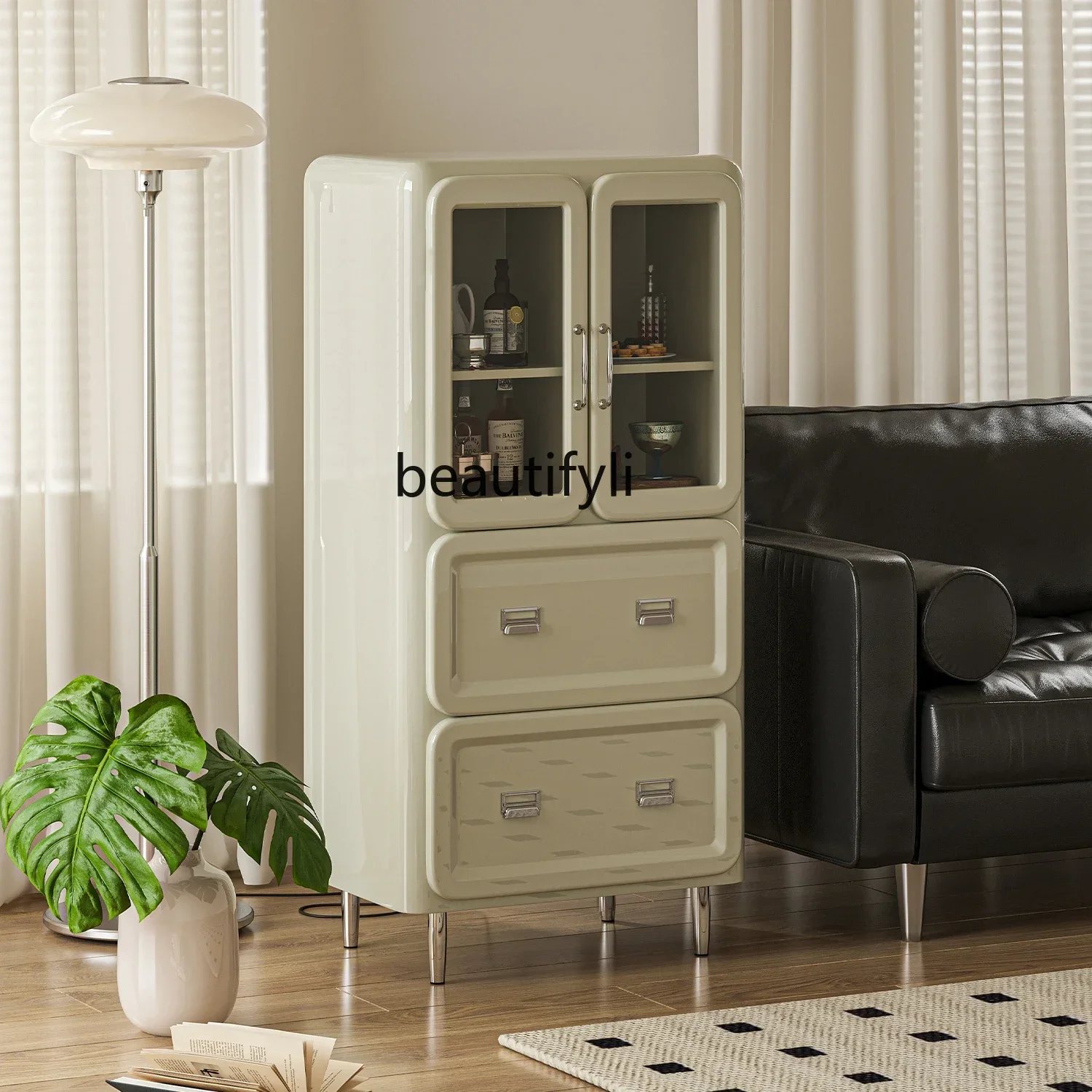 

1184Japanese retro cream, corner household bedroom glass display cabinet, living room storage, dining side cabinet