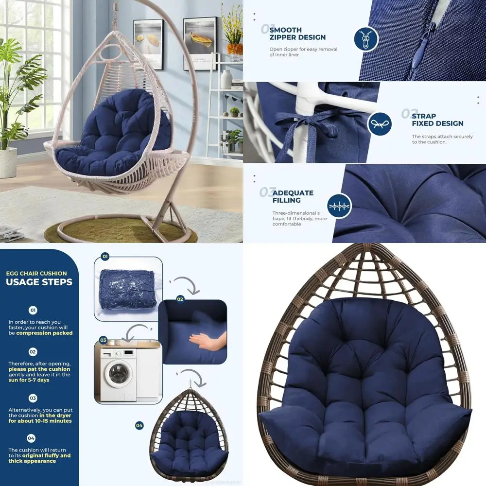 

Водонепроницаемая подушка для уличного кресла-яйцо, 35x47x7 дюймов, утолщенная подушка для садовой мебели