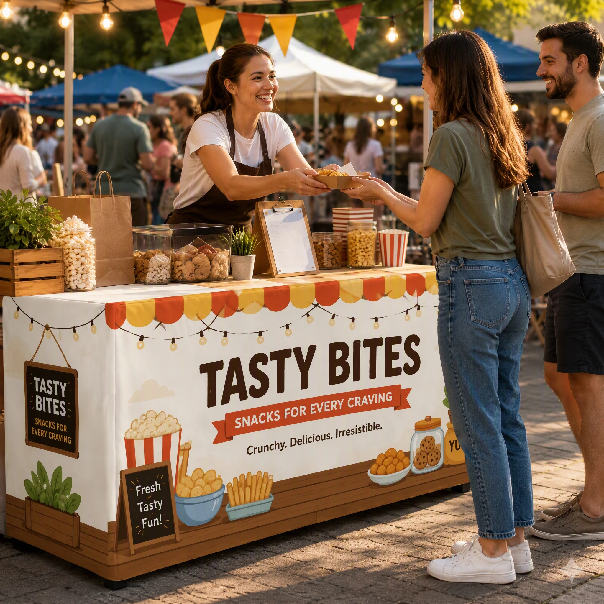 Custom Food Stall Tablecloth Personalized Logo Printed Table Cover for Outdoor Market Food Vendor Booth Event Display