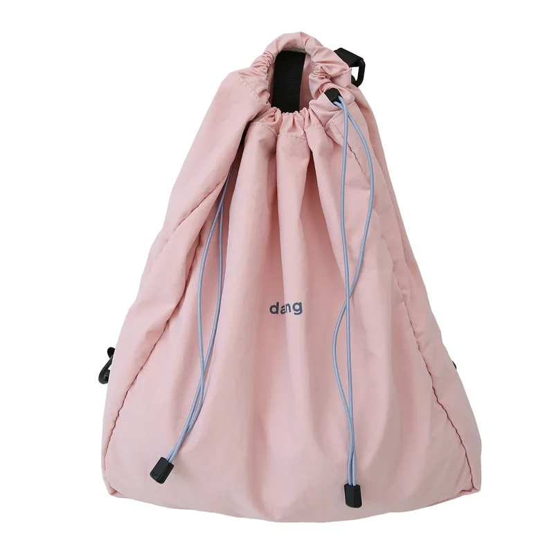 

New Korean niche simple leisure shoulder bag outdoor sports nylon lightweight backpack solid color drawstring travel bags