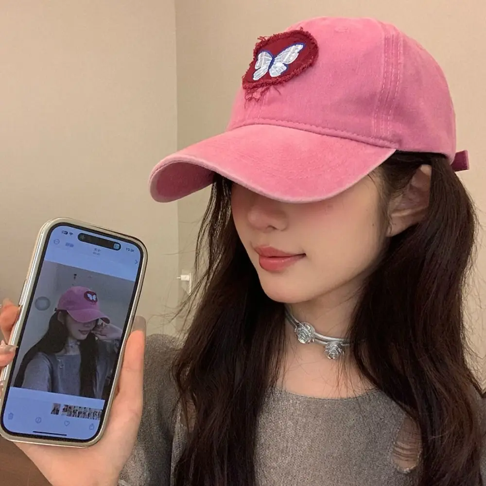 قبعة الحماية من الشمس، قبعة بيسبول مطرزة على شكل فراشة، قبعة شمس رقيقة، قبعة بيسبول قطنية بسيطة للربيع/الصيف