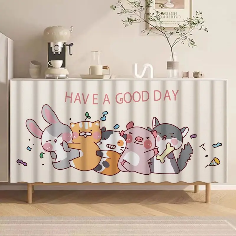 VIKAMA Lucky Get Rich Every Day Cabinet Curtain, 6 Designs, Short Curtain for Kitchen Cabinet Door Decor