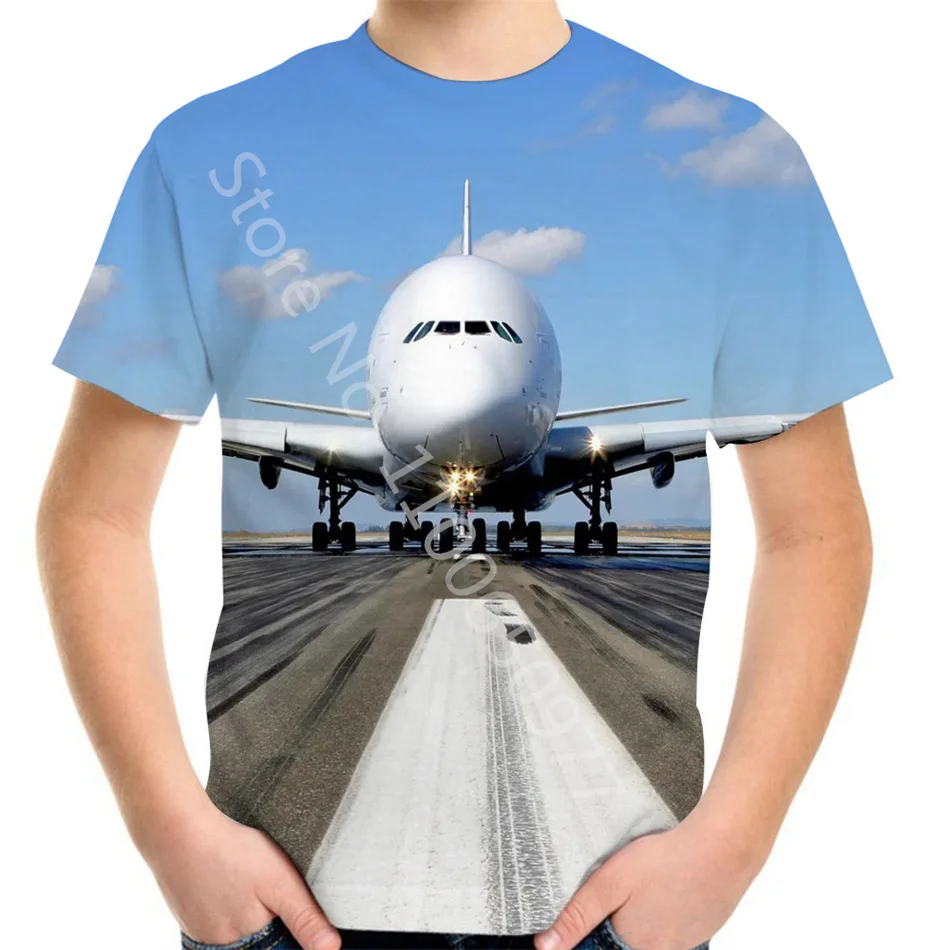 4-20Y Teen Children Summer Fashion 3D T-Shirt Airplane Take Off Print T Shirt For Boy Girl Clothes Kids Baby Birthday Cool Tops