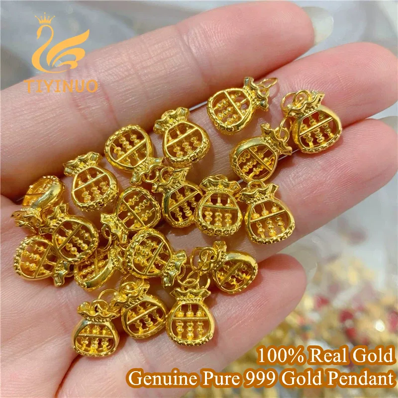 

TIYINUO Real Pure Gold 999 Genuine 24K Lucky Bag Abacus Pendant Necklace Exquisite Gift Wedding Present For Woman Fine Jewelry