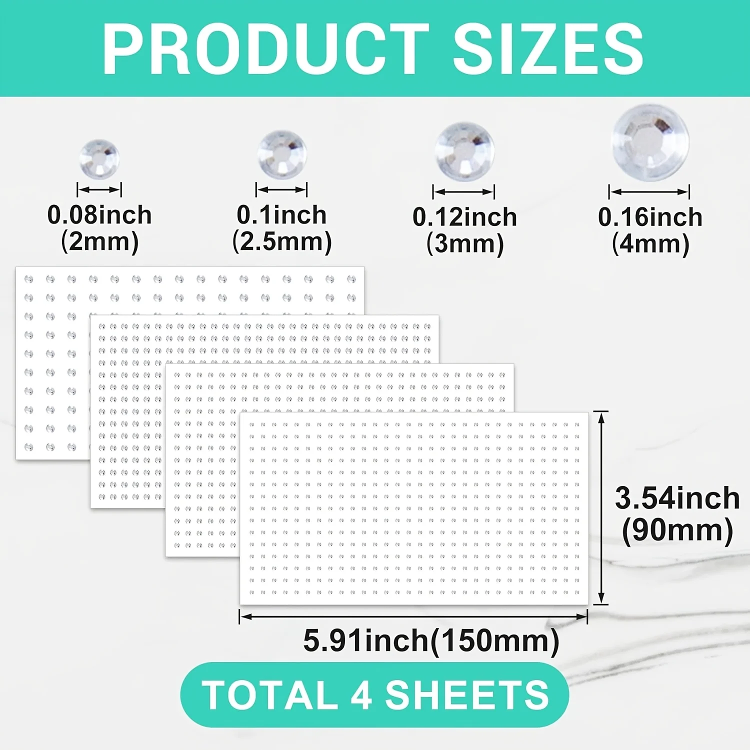 4Pack Silvery Gem Sparkling Face Stickers Jewelry, 4 Sizes | 2/2.5/3/4Mm Round Self-Adhesive Face Eye Makeup Decoration Stickers