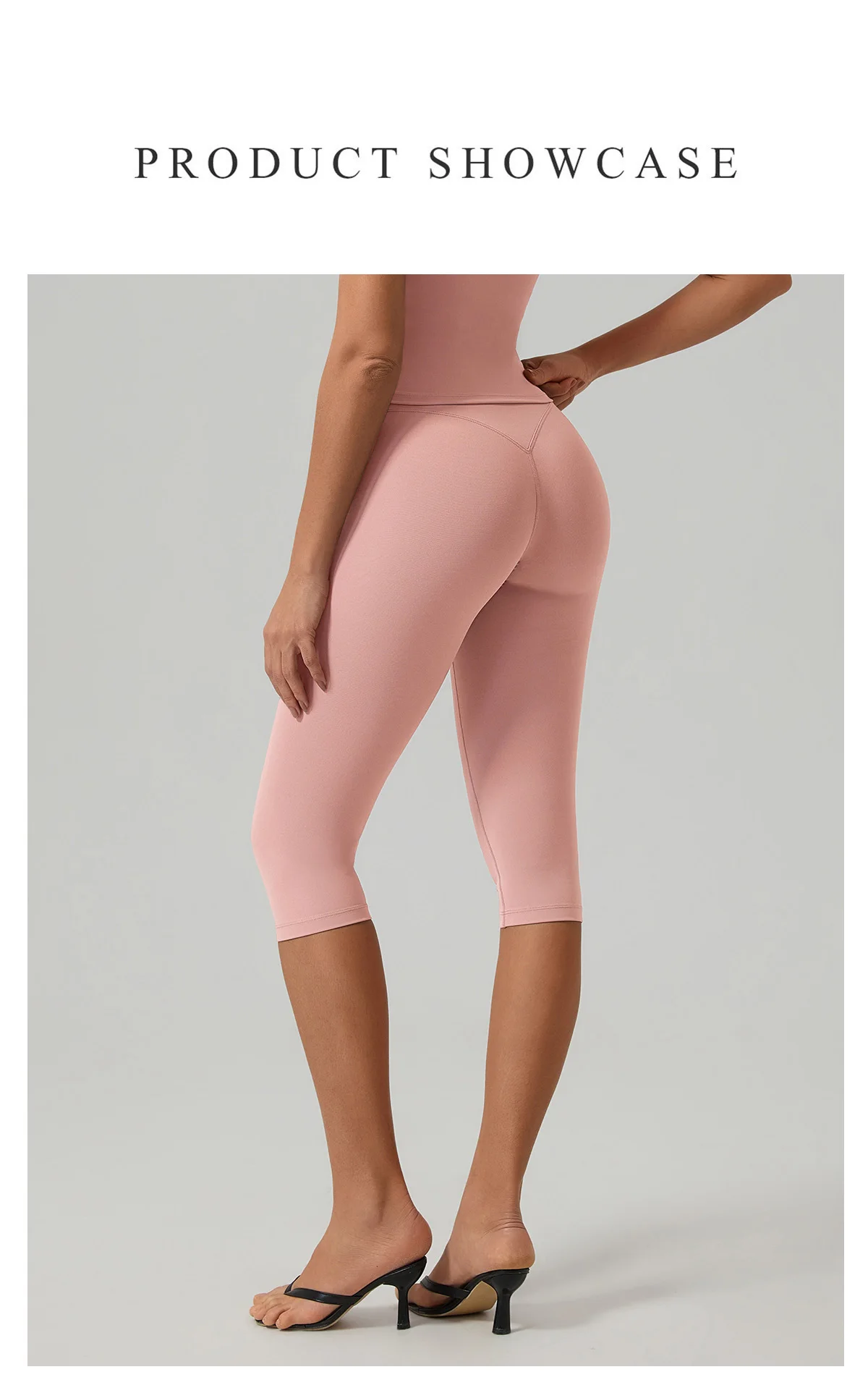 Ctenkevet 3/4-Yogahose mit hoher Taille für Damen, Sommer, Hüfthebende Capri-Leggings, Turnhose, Sportmode für Damen – Detail 3