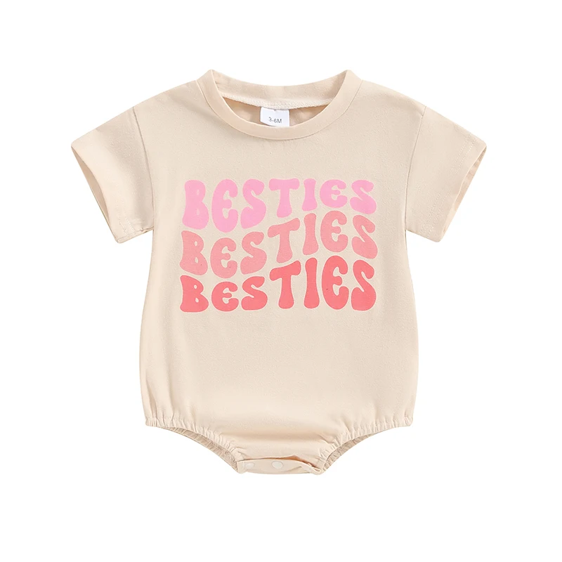 Newborn Baby Girl Boy Clothes Mama s Bestie Short Sleeve Bubble Romper Crewneck Embroidery Bodysuit Summer Outfit