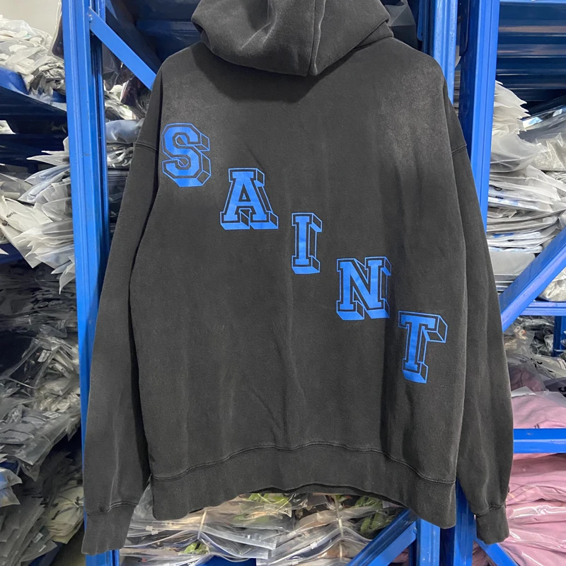 أوروبا الأمريكية الاتجاه سانت Mxxxxxx هوديي الشارع الشهير الرجعية الملاك إلكتروني طباعة فضفاضة القطن غسل قمم عارضة القديمة السترة