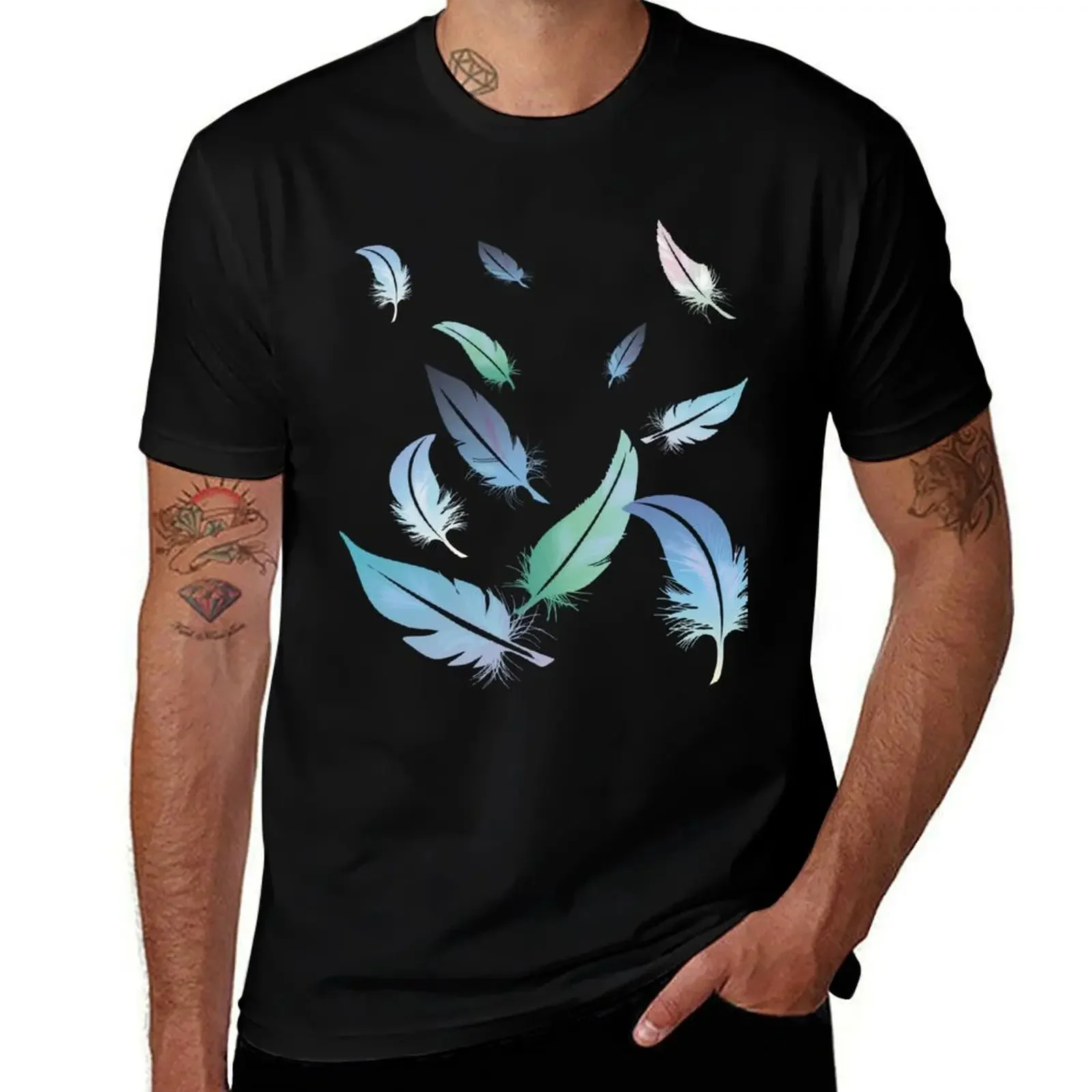 flying feathers T-Shirt blue lock designer shirts hippie clothes vintage t shirts T-shirts for men cotton